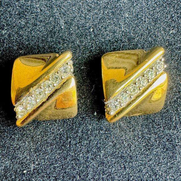 Vintage Givenchy Gold and Crystal Square Stud Earrings - Picture 9 of 9